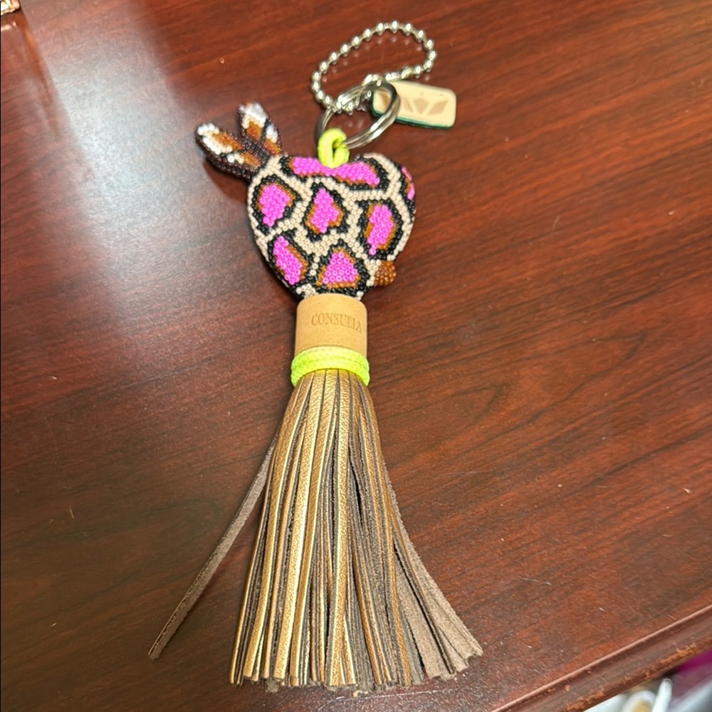 Consuela Pink and Brown Leopard Tassel Keychain